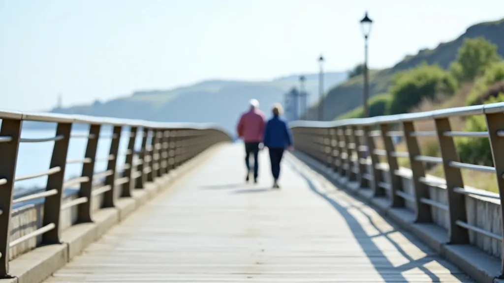 Accessible paved boardwalk with handrails and level surfaces suitable for walking aids