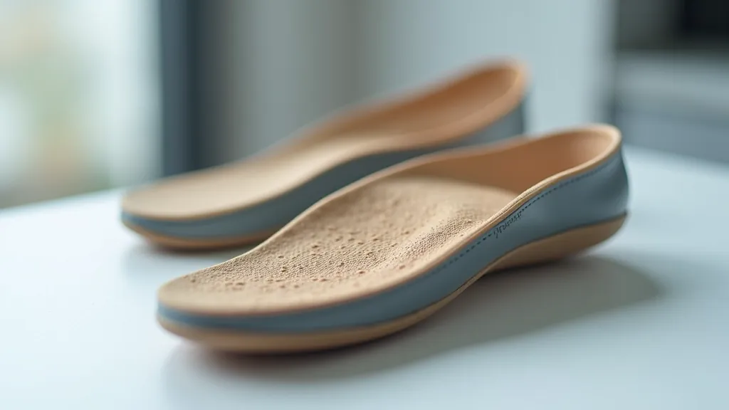 Close-up of shoe insole showing arch support structure with foam moulding and contoured shape