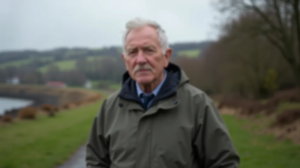 Person walking outdoors wearing weather-appropriate clothing on a cool, cloudy day with trees and natural landscape